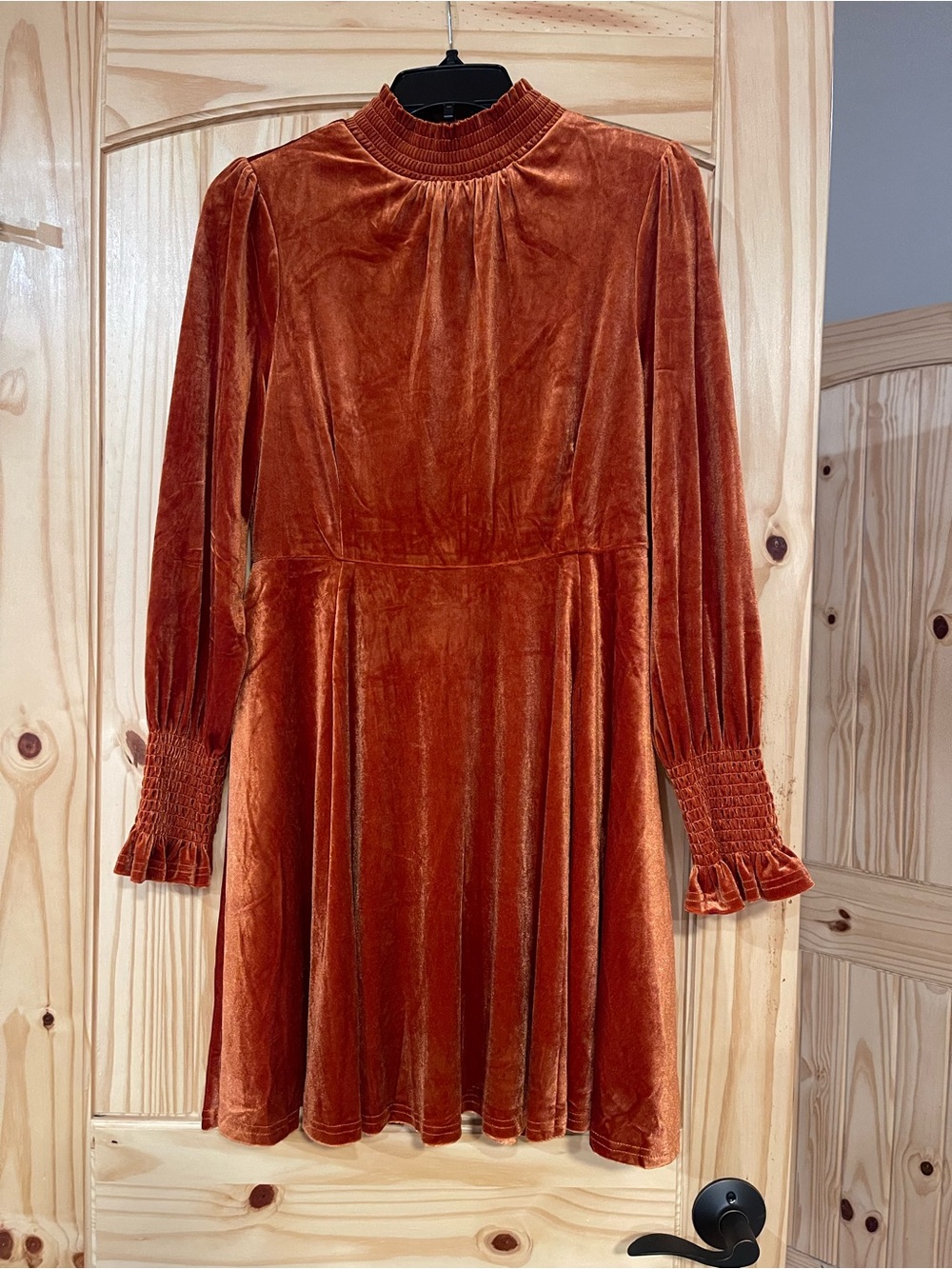 Long-Sleeve Velvet Dress in Burnt Orange
